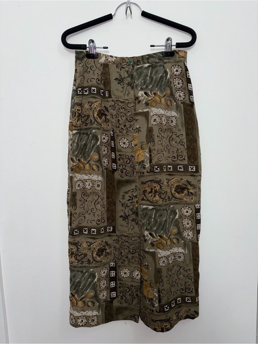 Vintage 90s Patchwork Olive Maxi Skirt